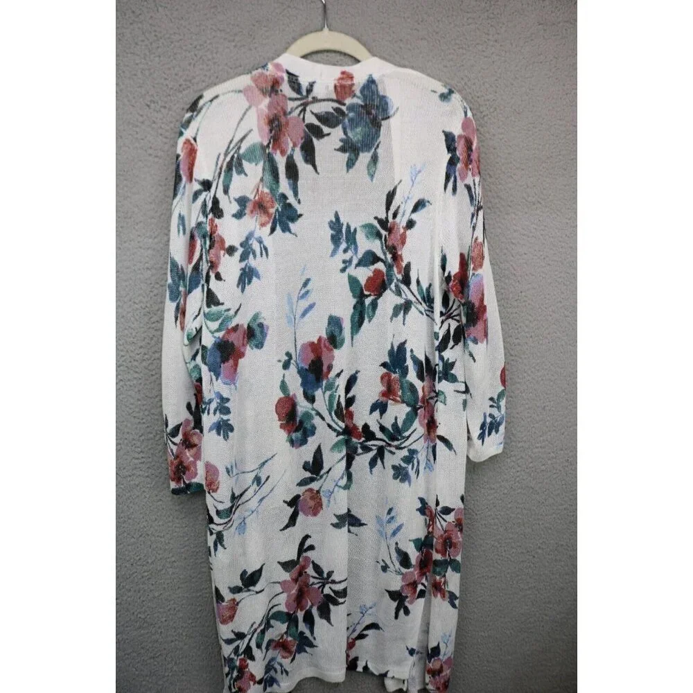 J. Jill Long Open Front Cardigan-Linen Blend-Floral-Medium-Cottagecore